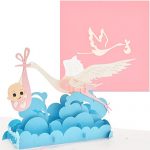 PaperCrush® Pop-Up Karte Baby Geburt Mädchen - 3D Geburtskarte, Glückwunschkarte zur Geburt der Tochter - Handgemachte Gratulationskarte, Popup Karte mit Klapperstorch  